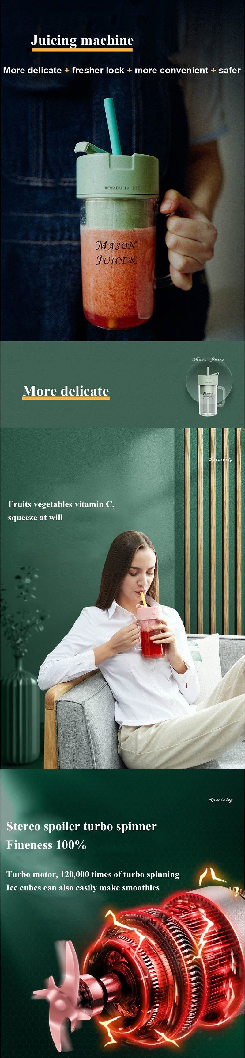 Mason Portable Mini juicer Blender With Straw Cup |
